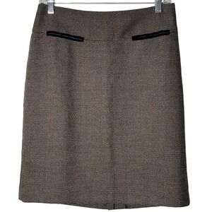 Ann Taylor LOFT Micro-Houndstooth Brown/Black Mini Pencil Skirt Sz 4 Career NWT